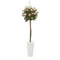 5' Rose Topiary Artificial Tree in White Planter