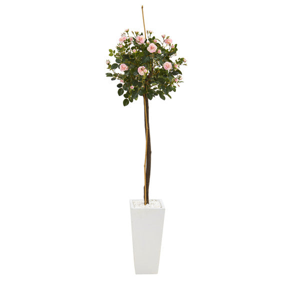5' Rose Topiary Artificial Tree in White Planter
