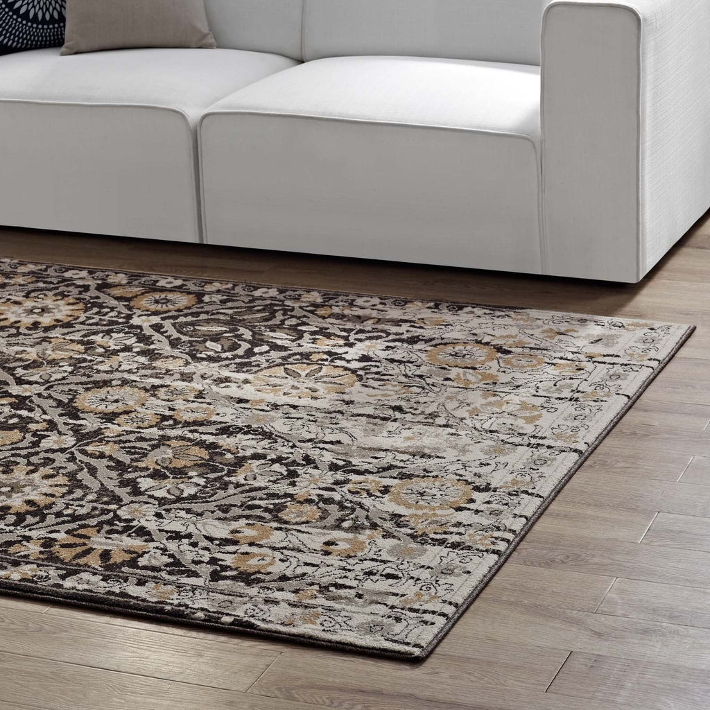 Ganesa Distressed Diamond Floral Lattice 5x8 Area Rug by Modway