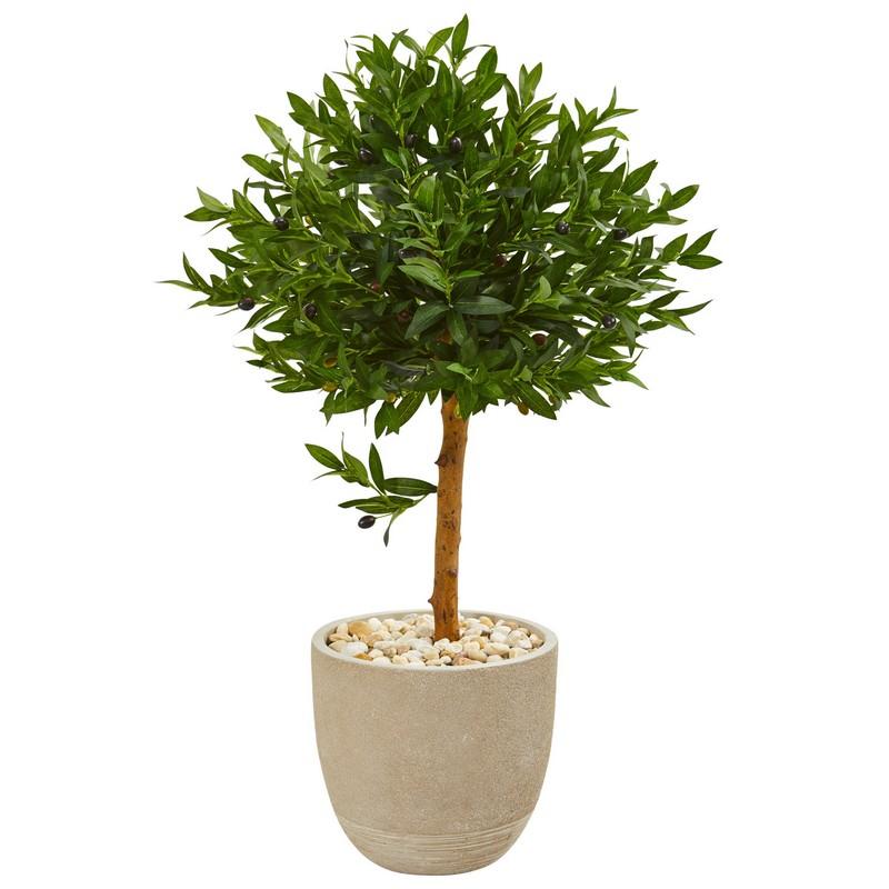 40"  Olive Topiary Artificial Tree in Sand Stone Planter UV Resistant