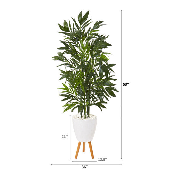53" Bamboo Palm Artificial Tree in White Planter with Stand