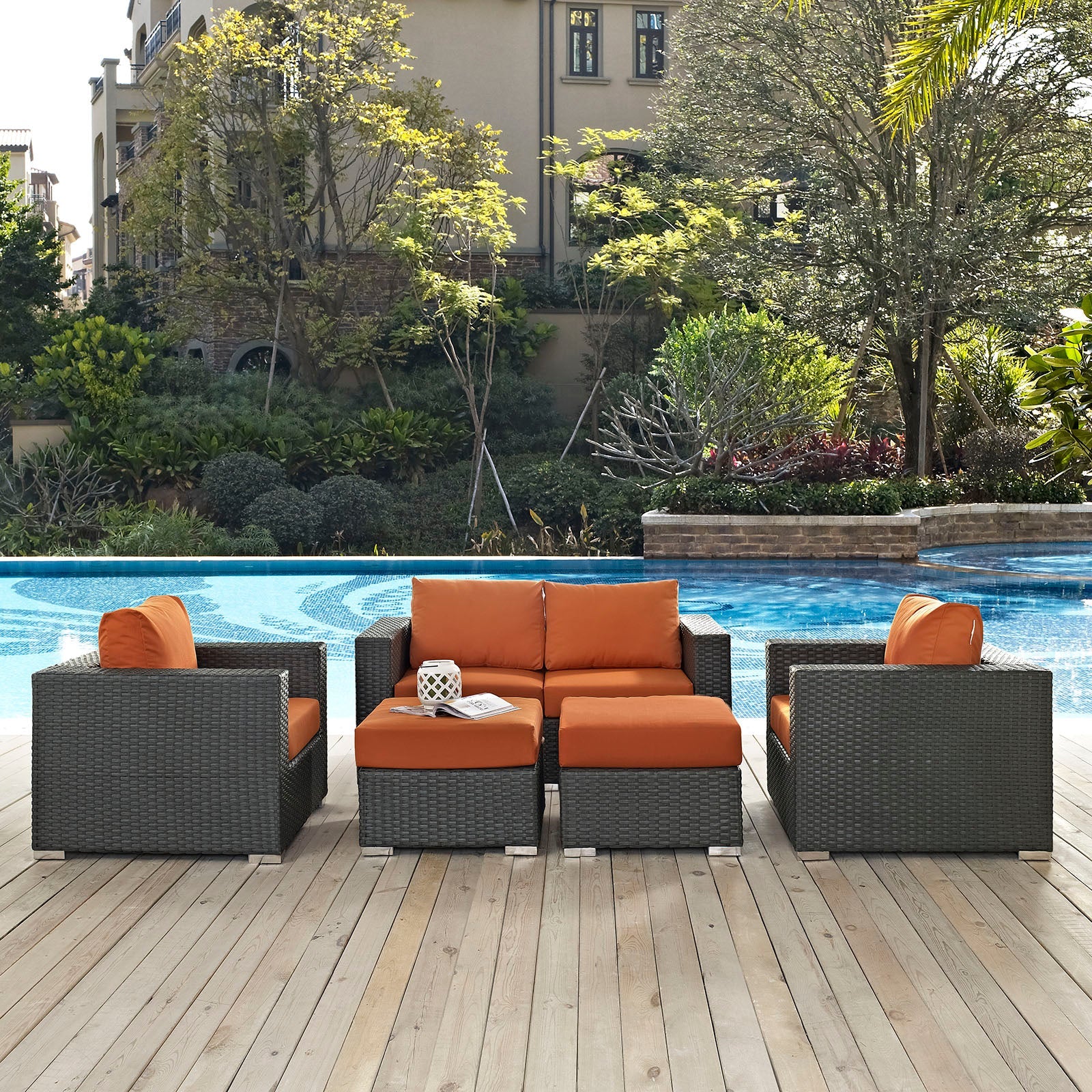Sojourn 5 Piece Outdoor Patio Sunbrella¨ Sectional Set by Modway