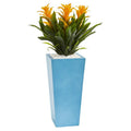 26"  Triple Bromeliad Artificial Plant in Turquoise Tower Vase