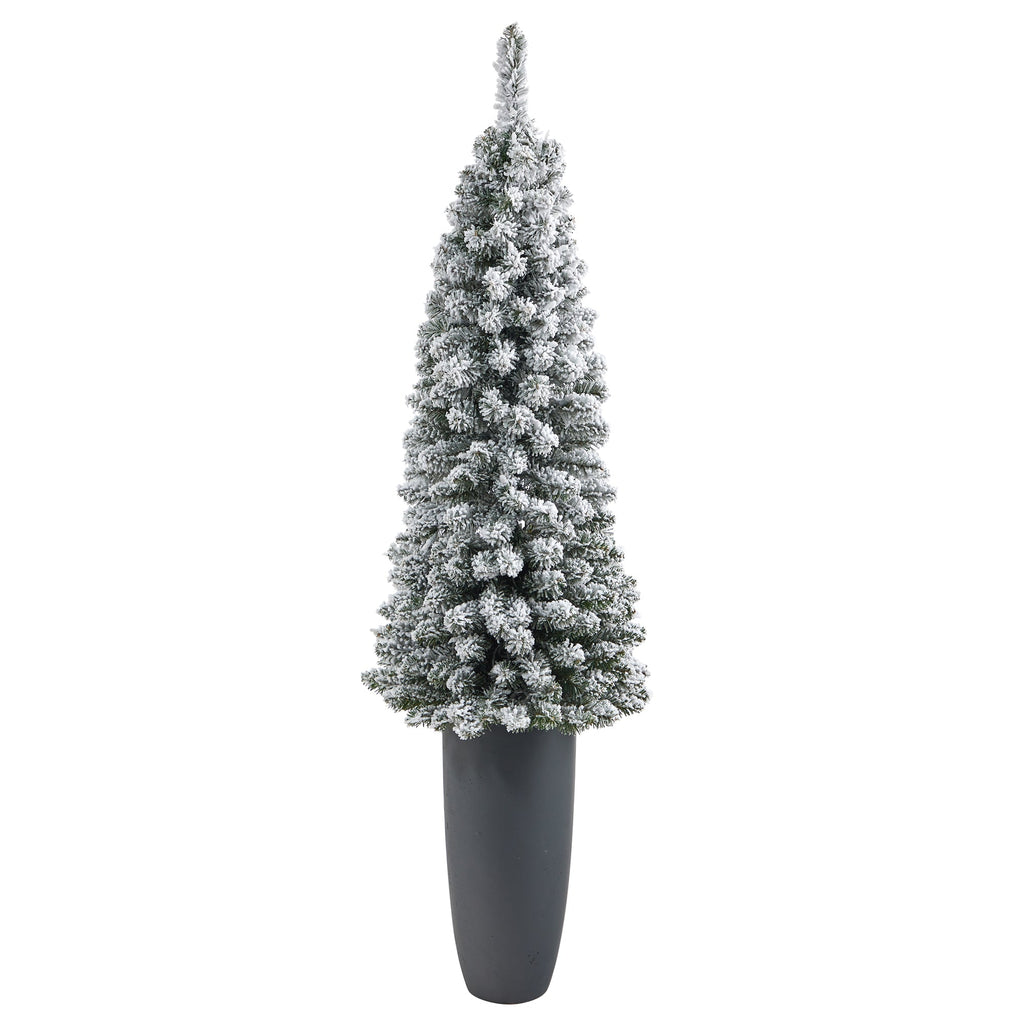 56' Flocked Pencil Artificial Christmas Tree w/ 100 Clear Lights & 216 Bendable