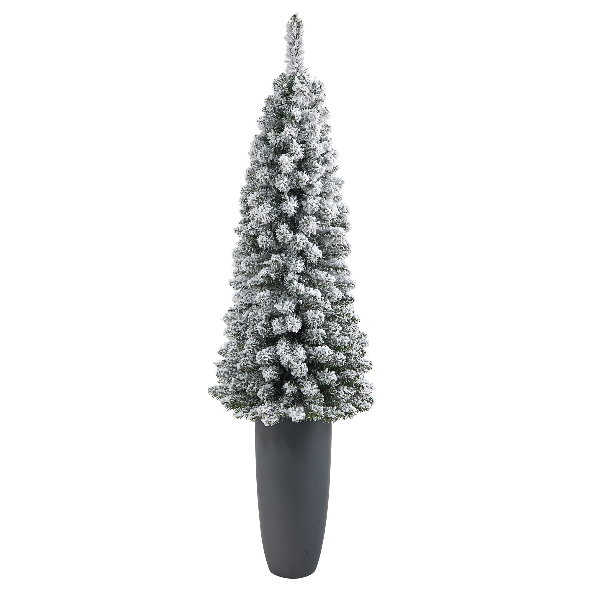 56' Flocked Pencil Artificial Christmas Tree w/ 100 Clear Lights & 216 Bendable