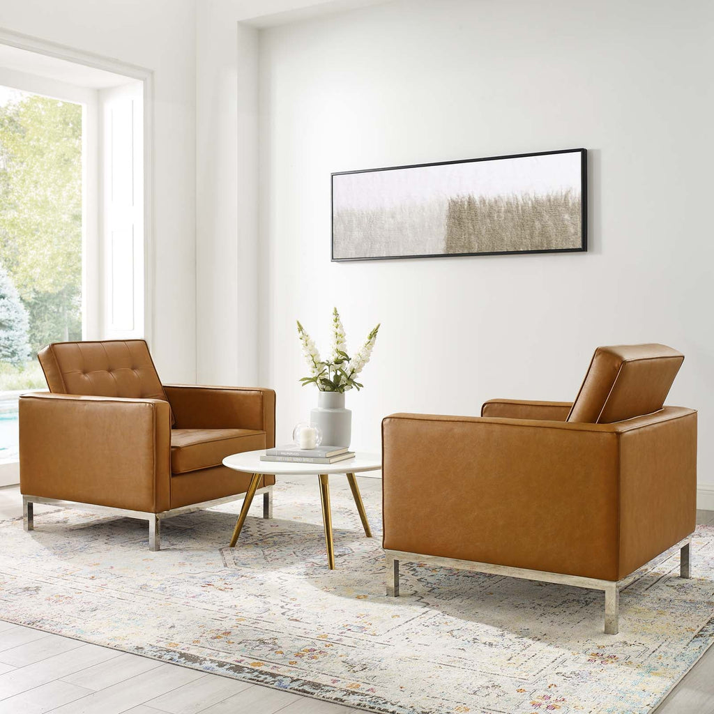 Loft Tufted Vegan Leather Armchairs Set of 2 by Modway