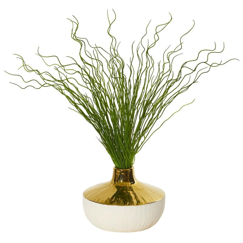 19"  Curly Grass Artificial Plant in Designer Planter