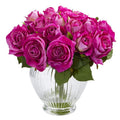 9"  Rose Artificial Floral Arrangement in Elegant Glass Vase