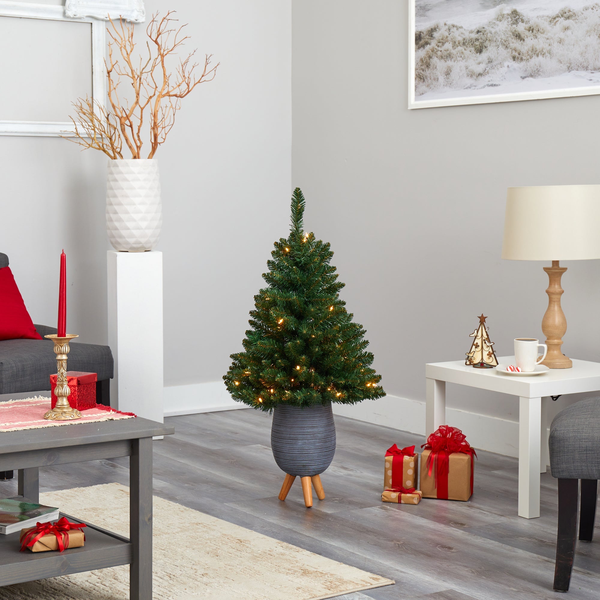 3.5' Northern Rocky Spruce Artificial Christmas Tree w/ 50 Clear Lights