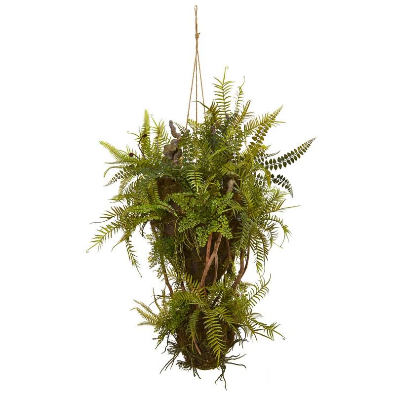 39"  Mixed Forest Foliage and Fern Artificial Hanging Plant