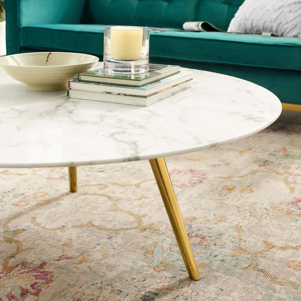 Lippa 40" Round Faux Marble Coffee Table with Tripod Base by Modway