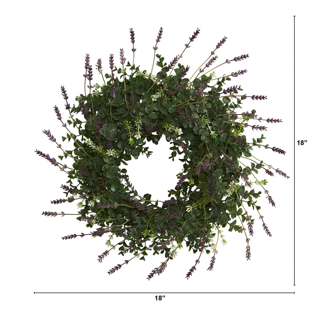 18" Eucalyptus and Lavender Double Ring Artificial Wreath with Twig Base