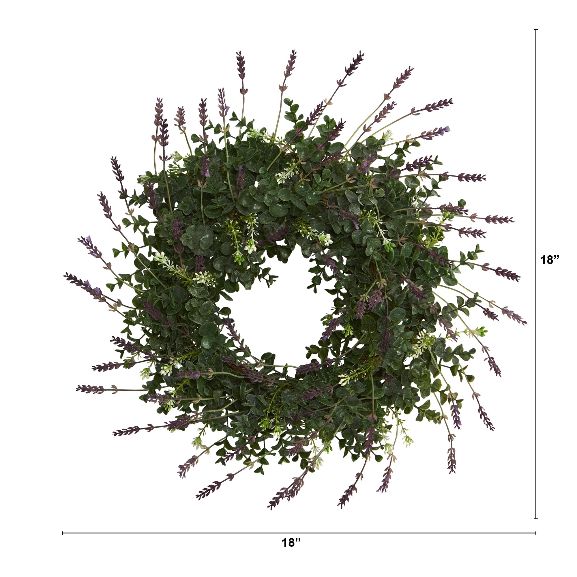 18" Eucalyptus and Lavender Double Ring Artificial Wreath with Twig Base