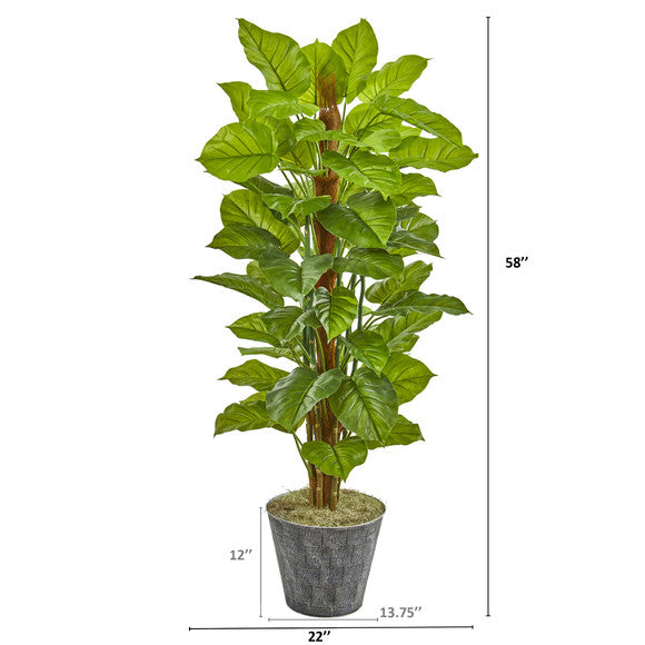 58" Philodendron Artificial Plant in Black Embossed Planter (Real Touch)