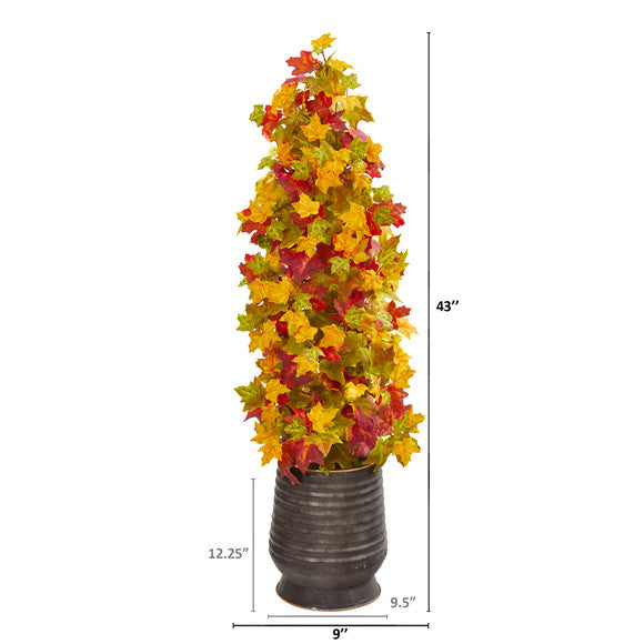 43" Autumn Maple Artificial Tree in Ribbed Metal Planter