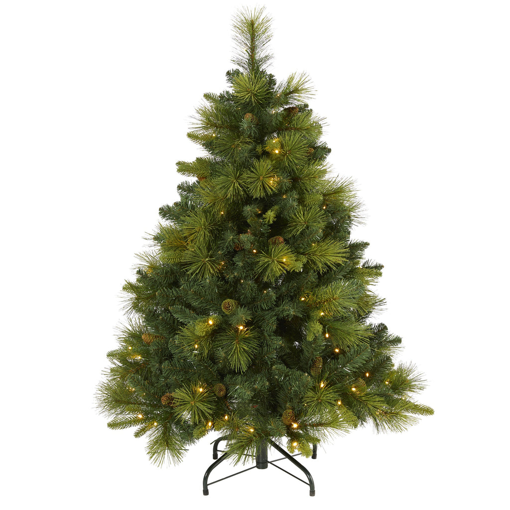 4' North Carolina Mixed Pine Artificial Christmas Tree w/ 130 Warm White LED