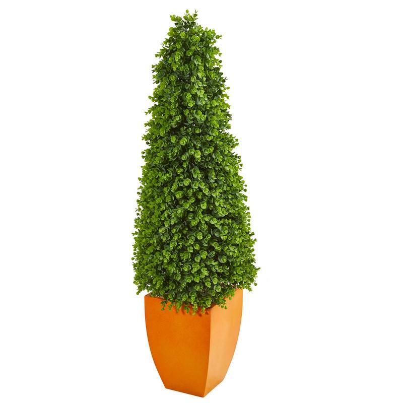 57" Eucalyptus Topiary Artificial Tree in Orange Planter