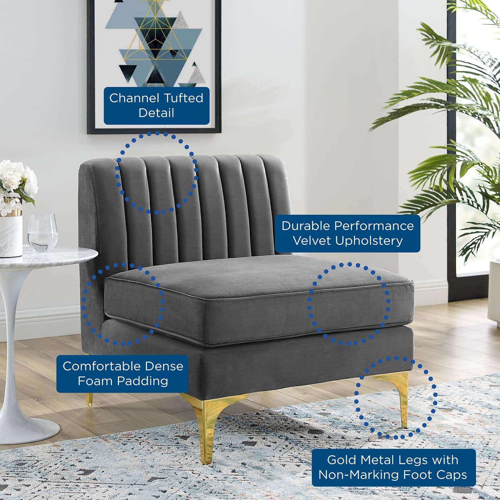 Triumph Channel Tufted Performance Velvet Armless Chair by Modway