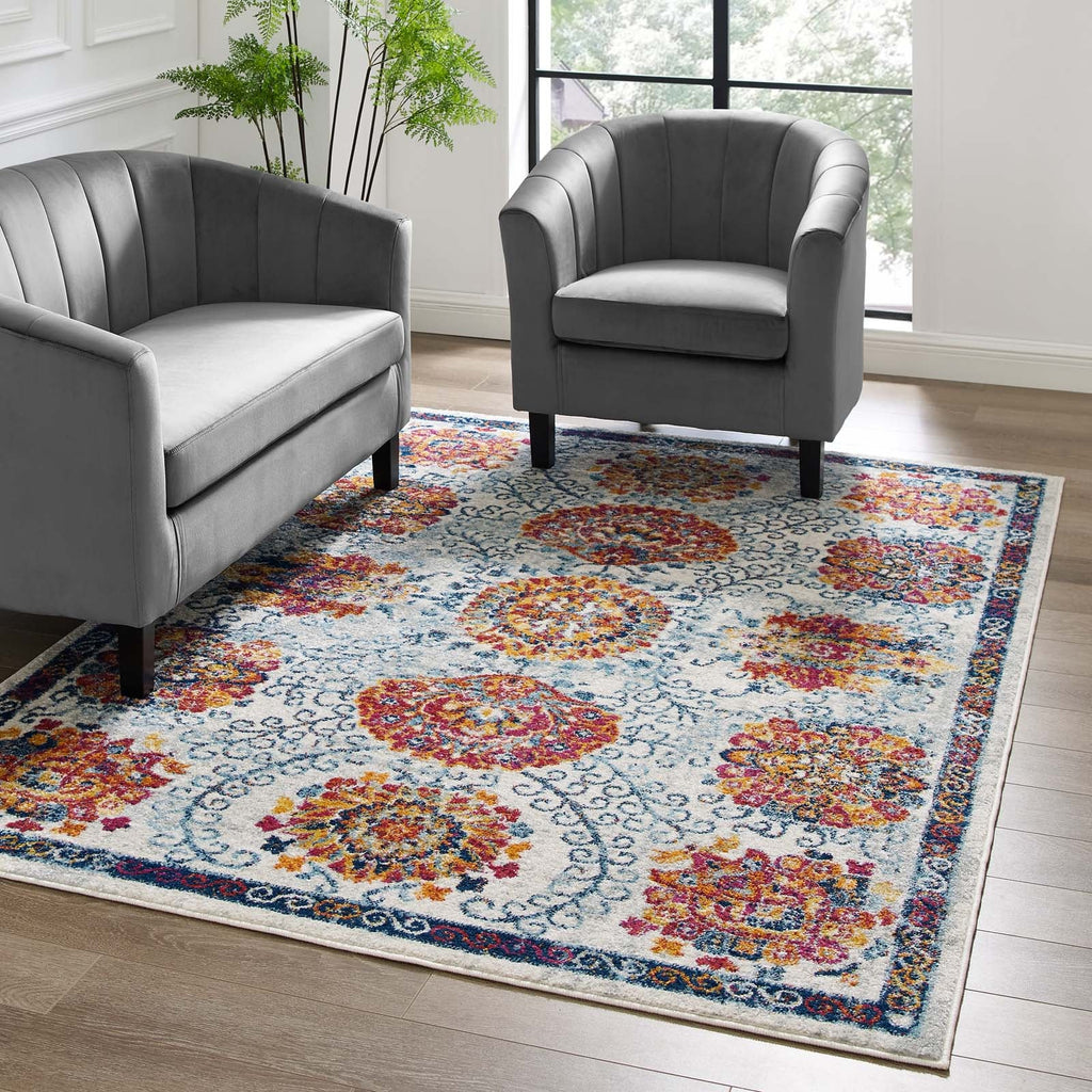 Entourage Kensie Distressed Floral Moroccan Trellis 5x8 Area Rug by Modway