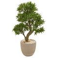 40" Podocarpus Artificial Bonsai Tree In Sandstone Planter