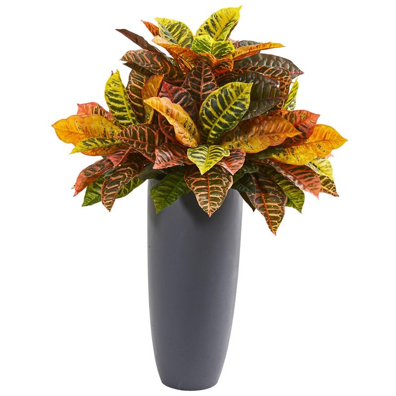30"  Garden Croton Artificial Plant in Gray Planter (Real Touch)