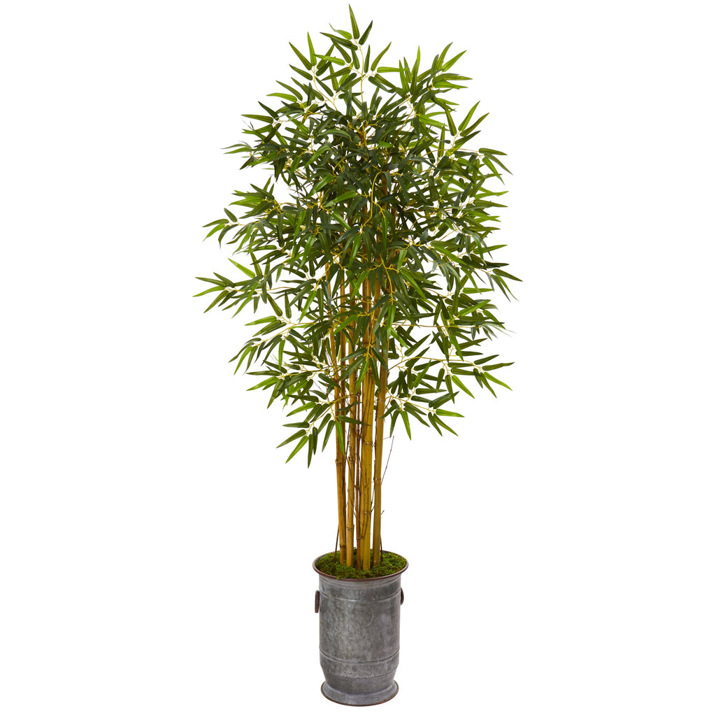 68" Bamboo Artificial Tree in Vintage Metal Planter