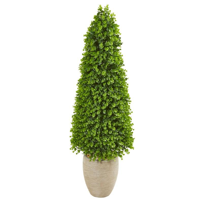 52" Eucalyptus Topiary Artificial Tree in Sand Colored Planter