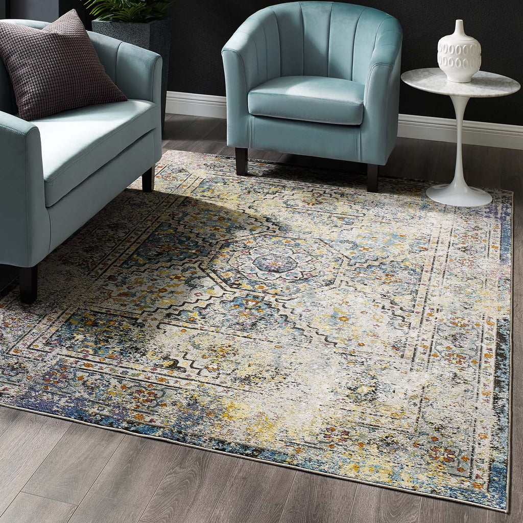 Success Jacinda Distressed Vintage Floral Vintage Medallion 5x8 Area Rug by Modway