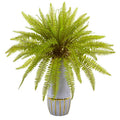 18"  Fern Grass Artificial Plant in Stoneware Planter