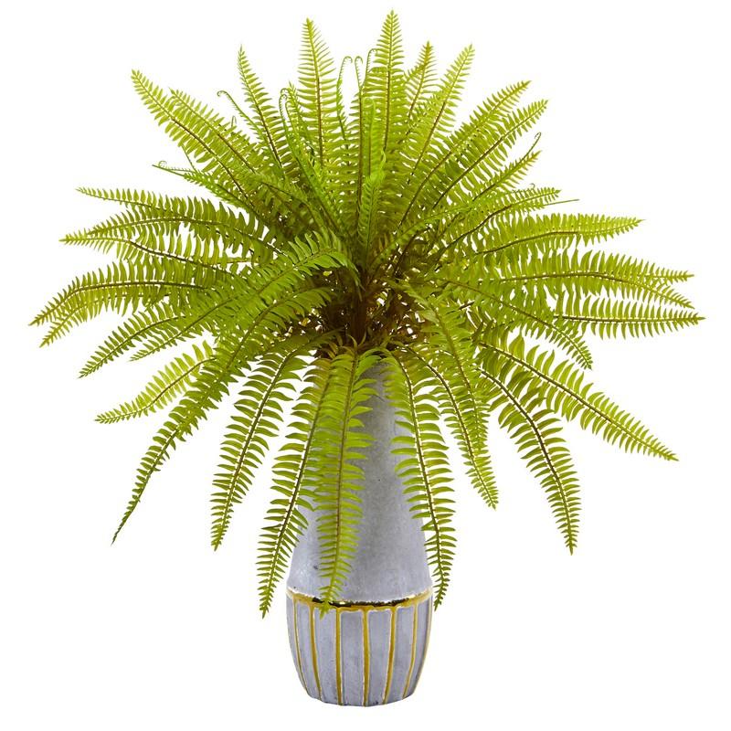 18"  Fern Grass Artificial Plant in Stoneware Planter