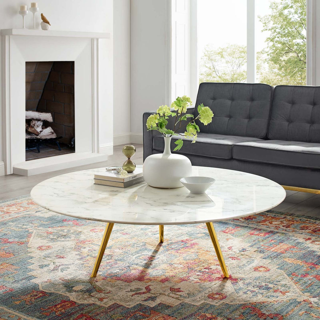 Lippa 48" Round Faux Marble Coffee Table with Tripod Base by Modway