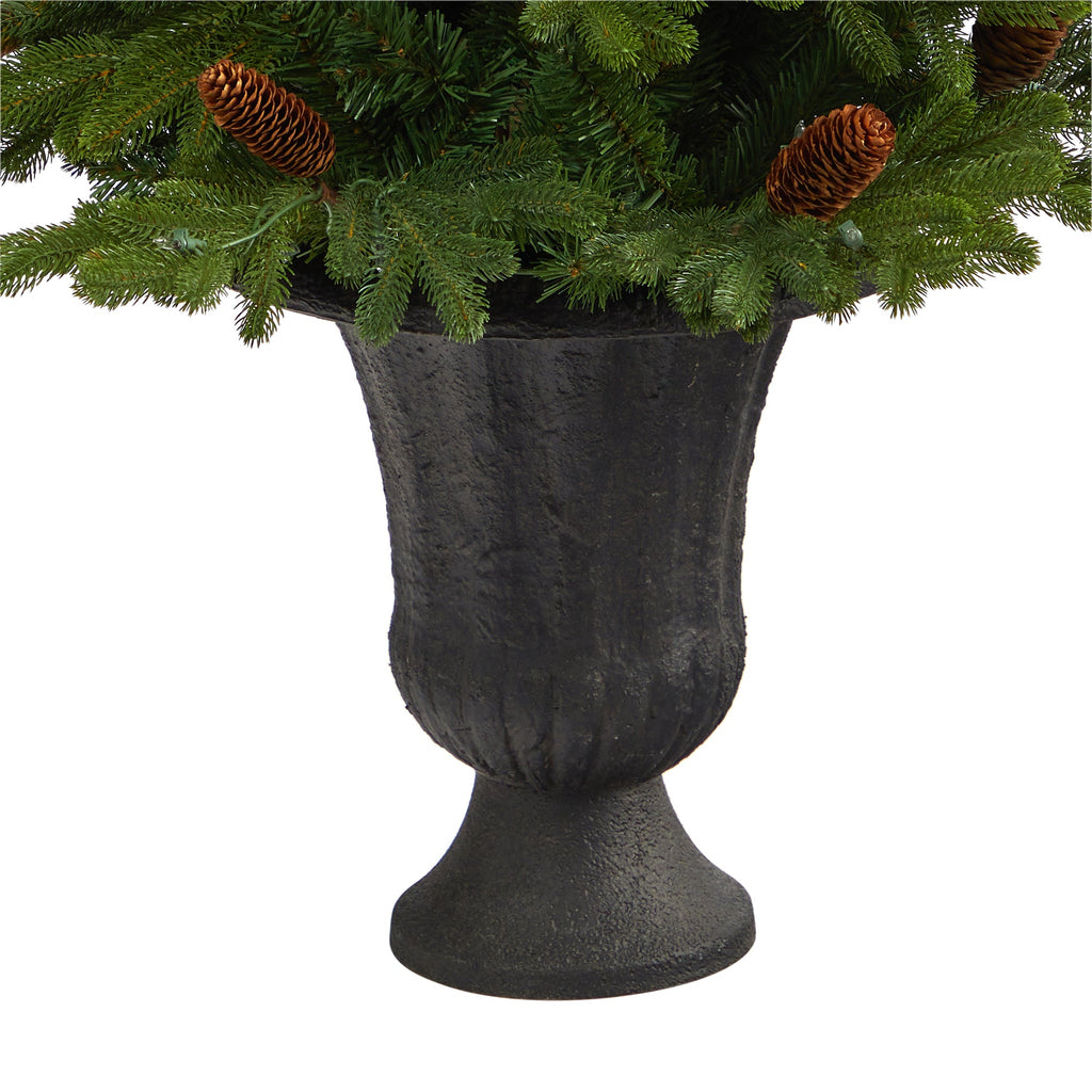 4.5' Yukon Mountain Fir Artificial Christmas Tree w/ 100 Clear Lights, Pine Cone