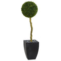 4' Boxwood Ball Topiary Artificial Tree in Black Wash Planter UV Resistant