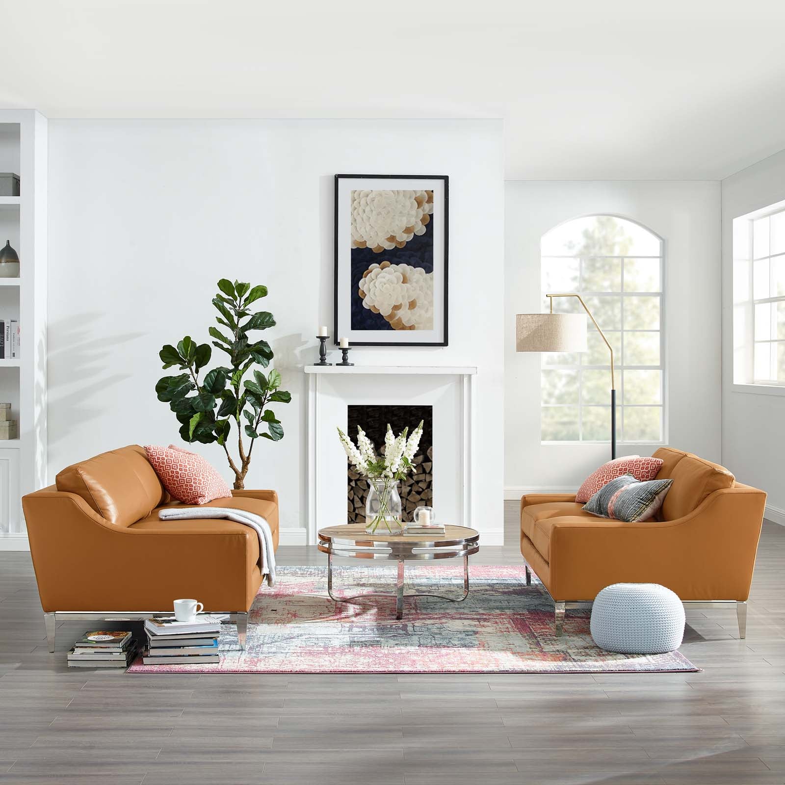 Harness Stainless Steel Base Leather Sofa and Loveseat Set by Modway