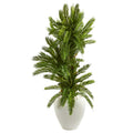 4' Triple Cycas Artificial Plant in White Planter