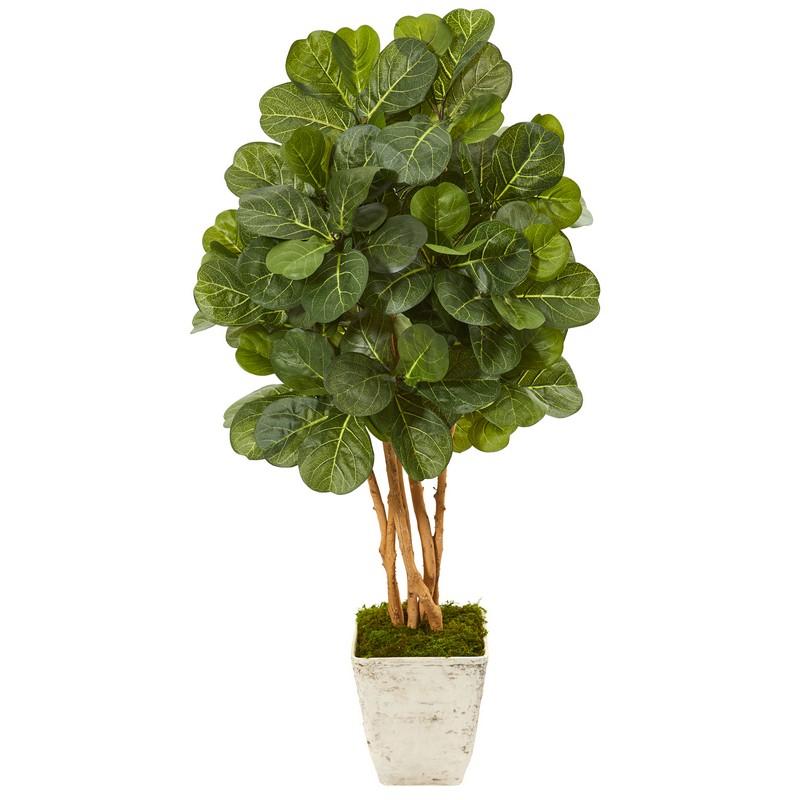 52" Fiddle Leaf Fig Artificial Tree In Country White Planter