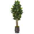64" Rubber Leaf Artificial Tree in Ribbed Metal Planter