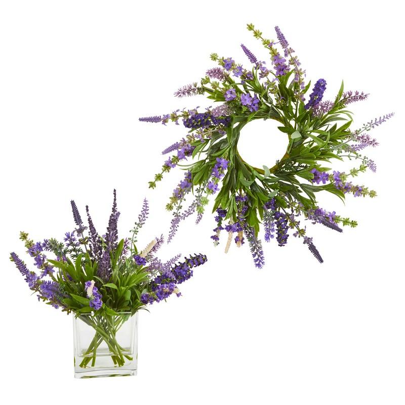 12'' Lavender Arrangement and 14"  Lavender Wreath (Set of 2)