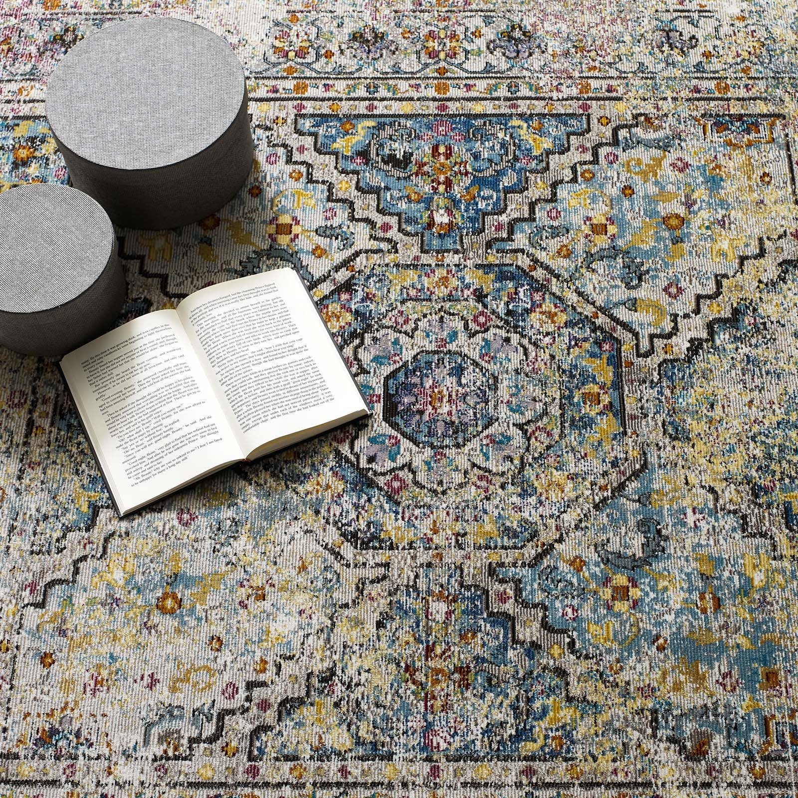 Success Jacinda Distressed Vintage Floral Vintage Medallion 8x10 Area Rug by Modway