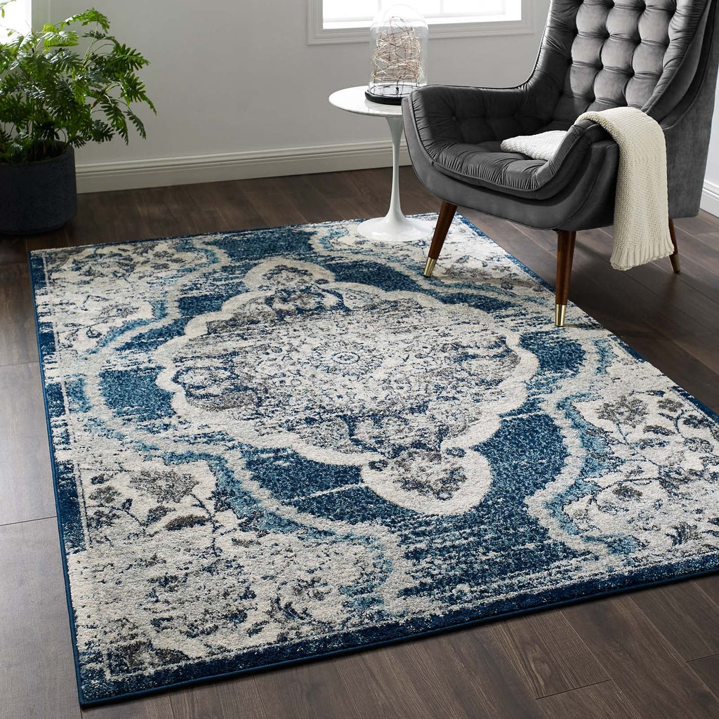 Entourage Malia Distressed Vintage Floral Vintage Medallion 5x8 Area Rug by Modway