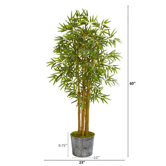 5' Bamboo Artificial Tree in Black Embossed Tin Planter