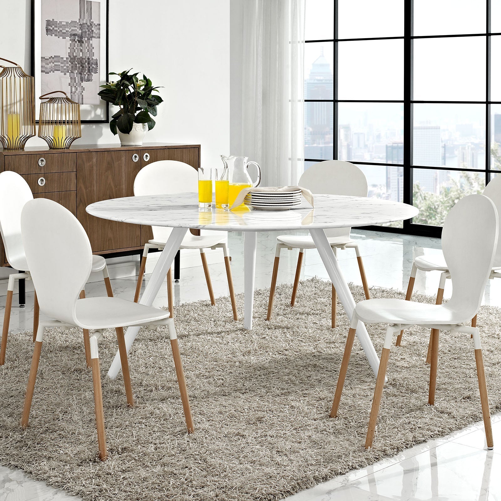 Lippa 60" Round Faux Marble Dining Table with Tripod Base by Modway
