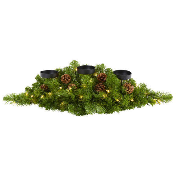 30" Christmas Artificial Pine Triple Candelabrum w/35 Clear Lights