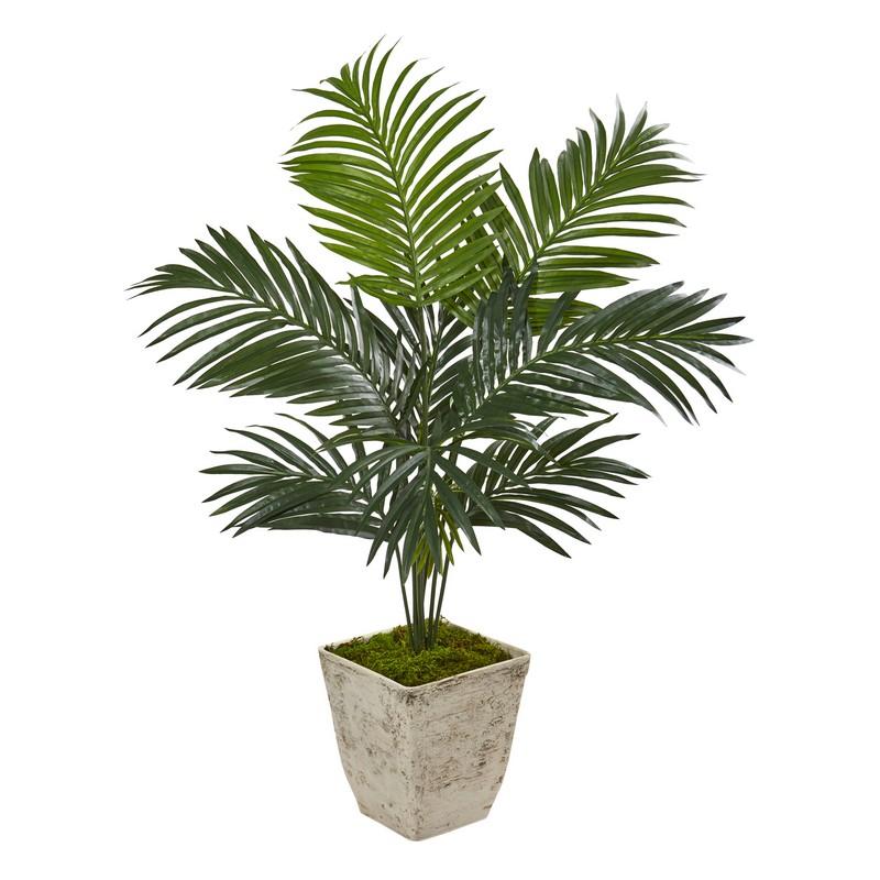46" Kentia Artificial Palm Tree In Country White Planter 9834 By Nearly Natural