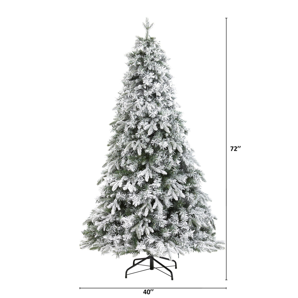 6' Flocked Vermont Mixed Pine Artificial Christmas Tree w/300 Clear LEDs Lights