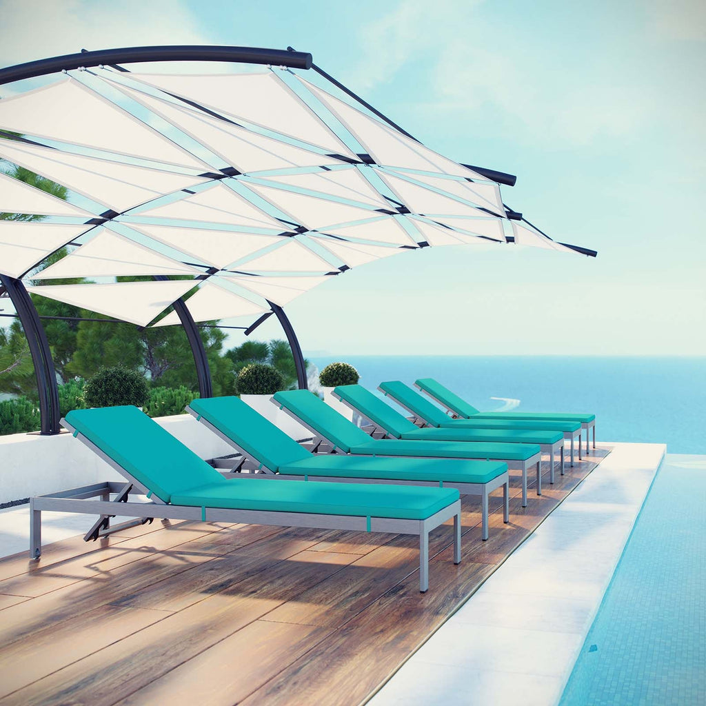 Shore Outdoor Patio Aluminum Chaise with Cushions Set of 6 by Modway