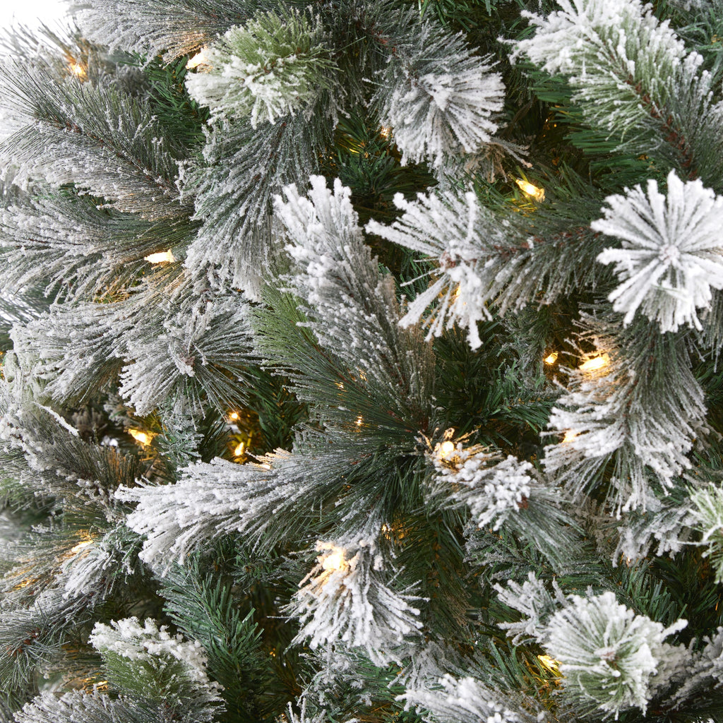9' Flocked Oregon Pine Artificial Christmas Tree with 600 Clear Lights