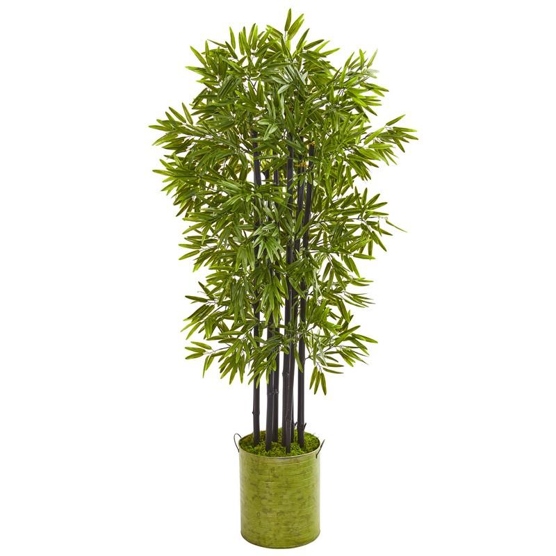 57"  Bamboo Artificial Tree with Black Trunks in Green Planter UV Resistant