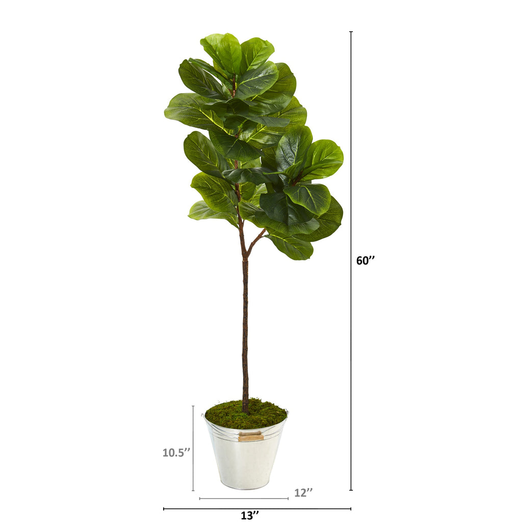 5' Fiddle Leaf Artificial Tree in Tin Bucket