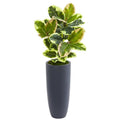 35"  Rubber Leaf Artificial Plant in Gray Planter (Real Touch)